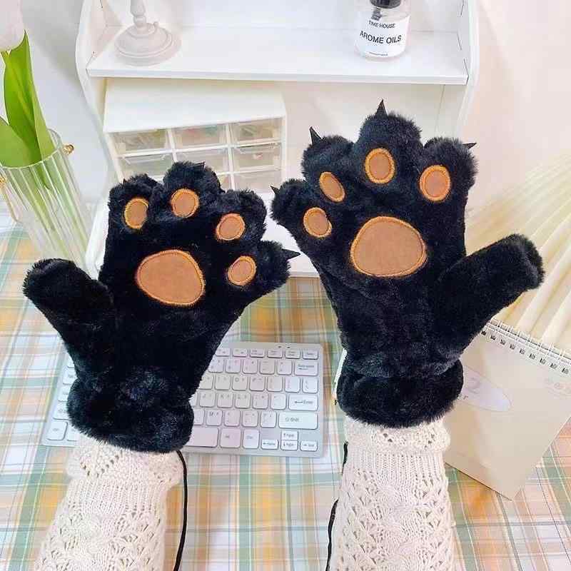 手袋 レディース 猫 熊 肉球 かわいい 手袋 秋冬 裏起毛 厚手 防寒 保温 ミトン 学生 アニマル カートゥーン ふわふわ もこもこ