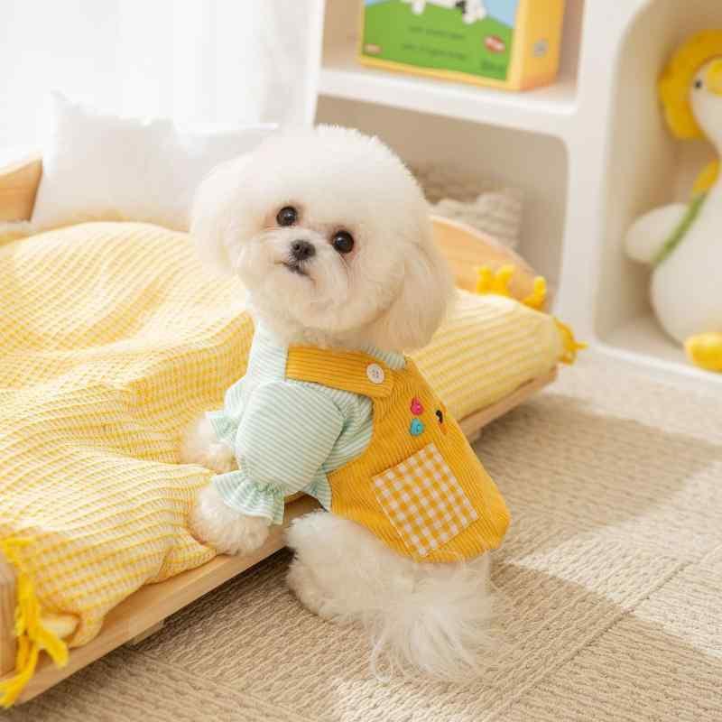 ペット服 犬 秋冬 かわいい 格子柄 ポケット 小型動物 背当て パンツ 猫 保温 ポリエステル カジュアル 黄色 ブラウン XS S M L XL XXL