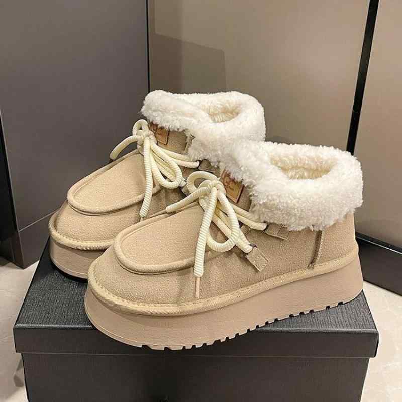 スノーブーツ レディース ラウンドトゥ 牛革 スエード 中ヒール 秋冬 短筒 カーキ色 棕色 35 36 37 38 ..