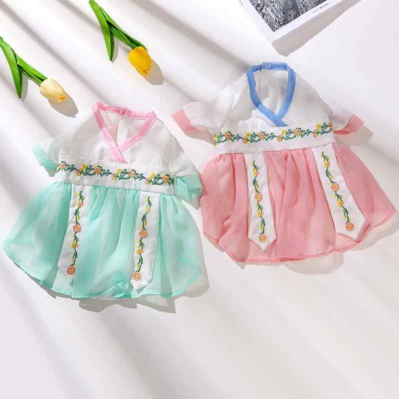 犬服 ドッグウェア ワンピース かわいい 小型犬 薄手 ペット 春夏 公主 古風 漢服 桃花ピンク ブルー リボン
