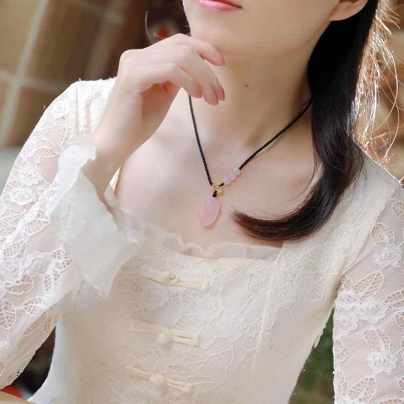 ネックレス 男女兼用 天然石 ローズクォーツ 黒曜石 貔貅 鎖骨チェーン ペンダント お守り ラッキーアイテム