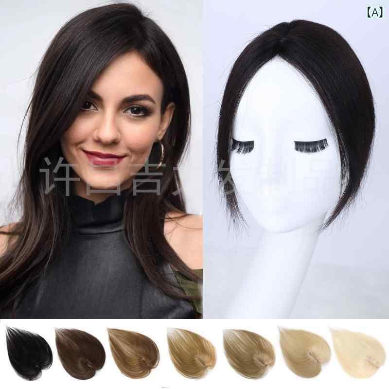 ヘアピース レディース 前髪付き ナチュラルブラック 真人髪 全手織り 薄型 軽量 10inch ストレート 女性用 かつら 付け毛 増毛 白髪隠し ライトブラウン ブロンド 2