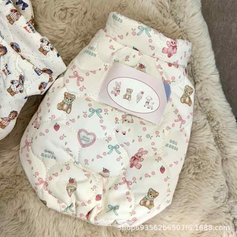 ドッグウェア 秋冬 ペット用防寒着 かわいい シュナウザー テディ 犬用ベスト 猫用ベスト アイスクリーム柄 カートゥーン小熊柄 暖かい ポリエステル 小型犬 中型犬