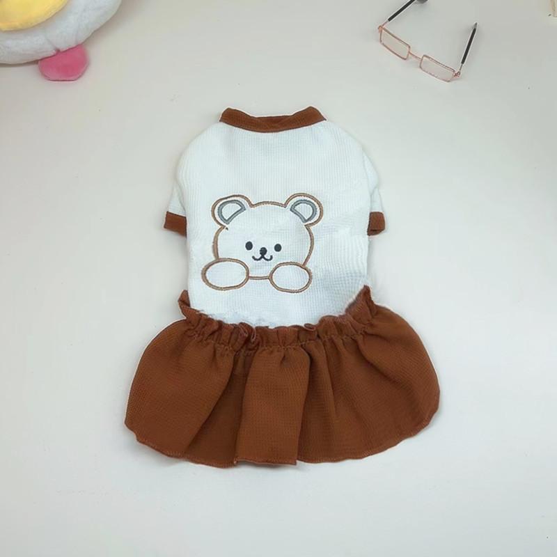 犬服 ドッグウェア 春夏 秋冬 小型犬 熊 刺繍 ワンピース かわいい ポメラニアン マルチーズ 普段使い ..