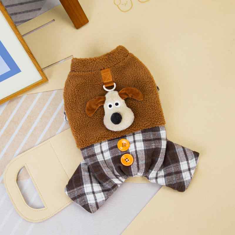 ドッグウェア 秋冬 厚手 かわいい ブラウン カートゥーン 四つ足 リード穴付き コットン 小型犬 トイプ..
