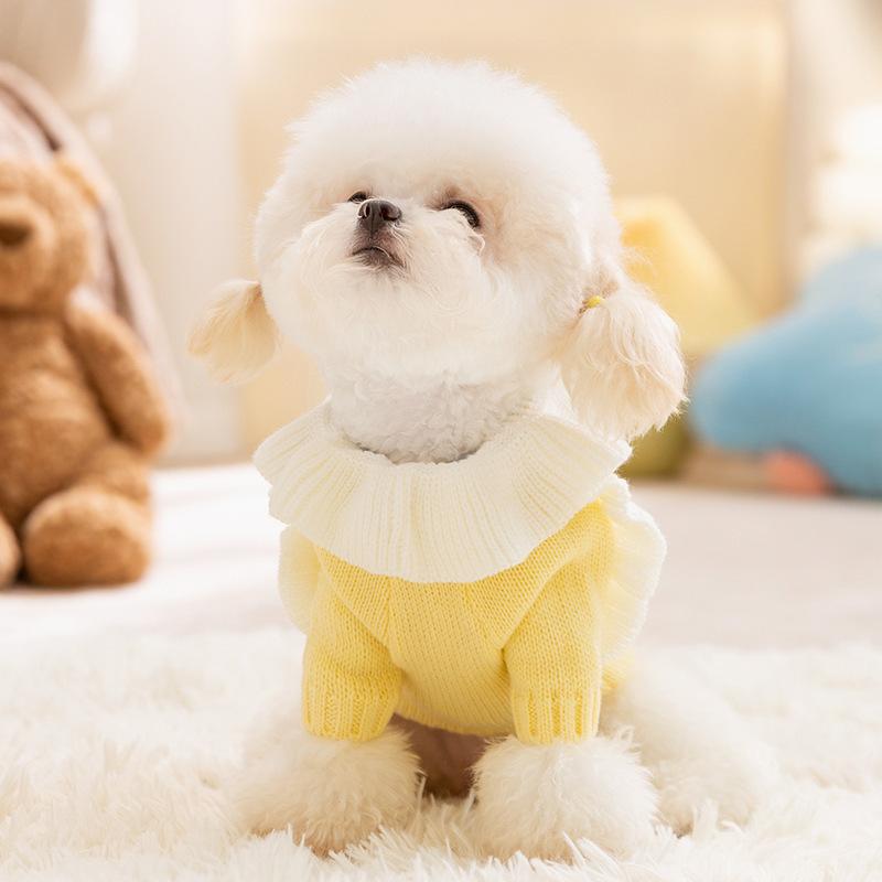 ペット服 犬 猫 かわいい 星柄 セーター 春秋 小型犬 テディ ビション 冬 黄色 ポリエステル