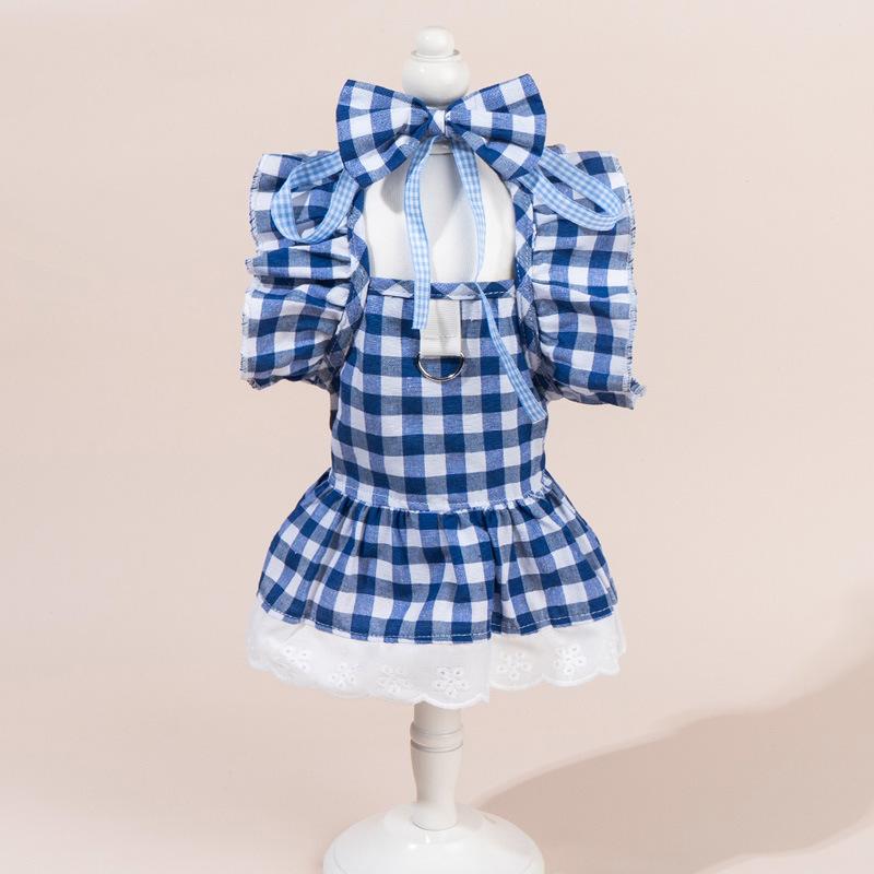 犬服 夏物 ワンピース 薄手 ペット服 トイプードル かわいい ドッグウェア 深青 チェック柄 レモン柄 X..