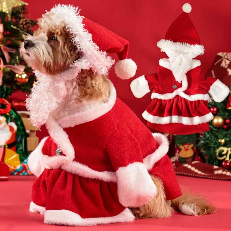 ペット 服 犬 クリスマス 立体 スカート パーティー コスチューム かわいい 帽子付き レッド S M L XL XXL 公主 暖かい 秋冬
