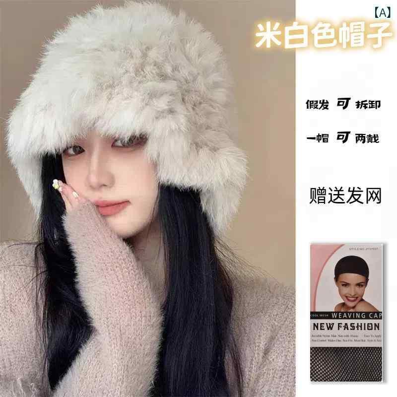 帽子 レディース 付け毛付き帽子 カール ストレート 全頭かつら 女性用 秋冬 暖かい ニット帽 小顔効果 防寒 2