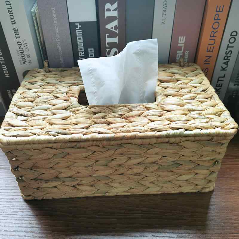 ティッシュボックス 草編み ティッシュケース 卓上収納 バスケット 籐製 ラタン風 多用途 リビング 田..
