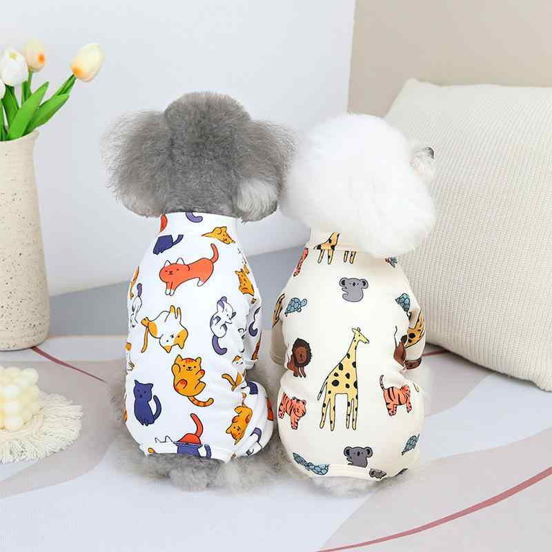 ドッグウェア 春夏 猫 小型犬 四脚 部屋着 ペット 服 かわいい アニマル プリント ポリエステル