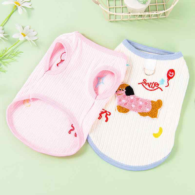 ペット服 猫 犬 春夏 薄手 ベスト かわいい 小型犬 猫 ポリエステル ミルクホワイト ピンク ブルー