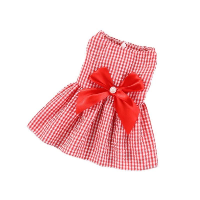 ペット 服 犬 猫 ワンピース 春夏 テディ ポメラニアン ビション かわいい リボン スカート プリンセス ドッグ ウェア ブルー ピンク チェック
