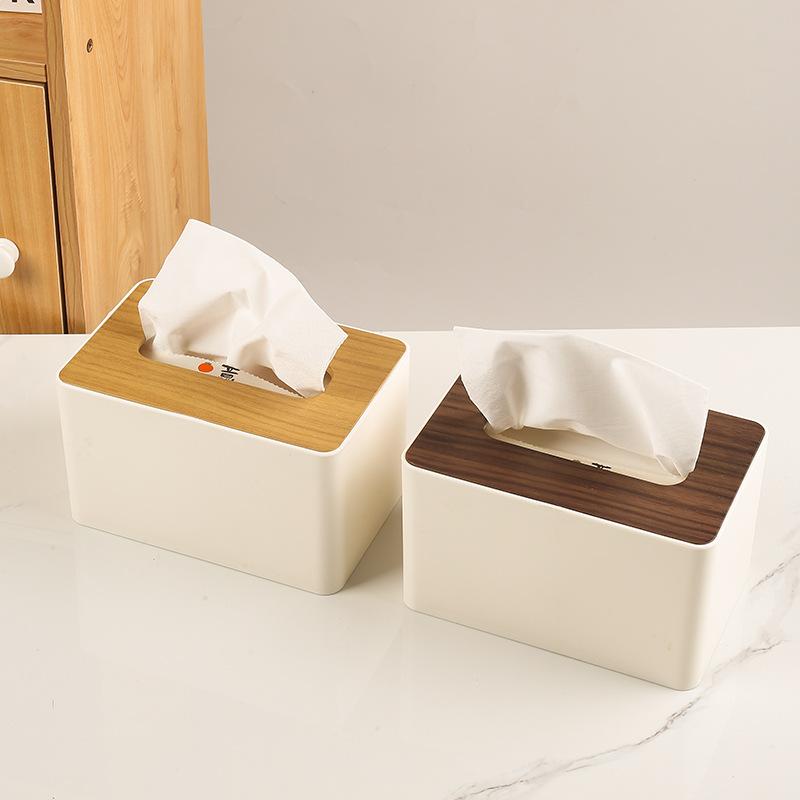 ティッシュボックス リビング 高見え 卓上 ペーパータオルケース 多機能 収納 和風 木目調 ブラック 桃..
