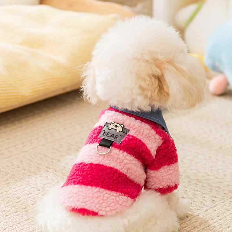 ペット 服 犬 猫 秋冬 暖かい フリース ストライプ シャツ かわいい おしゃれ 小型...