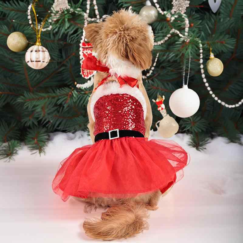 犬服 ドレス 春夏 クリスマス ペット服 ワンピース 小型犬 女の子 かわいい おしゃれ キラキラ レッド ..