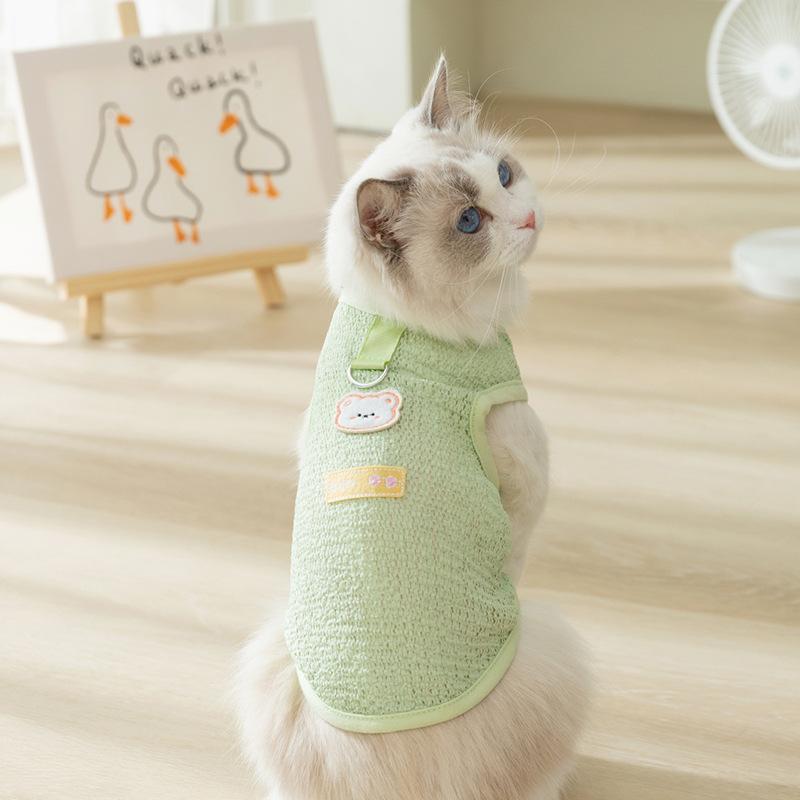 ペット服 猫 薄手 タンクトップ 犬 春夏 小型犬 中型犬 通気性 ニット 伸縮性 かわいい グリーン ブルー イエロー