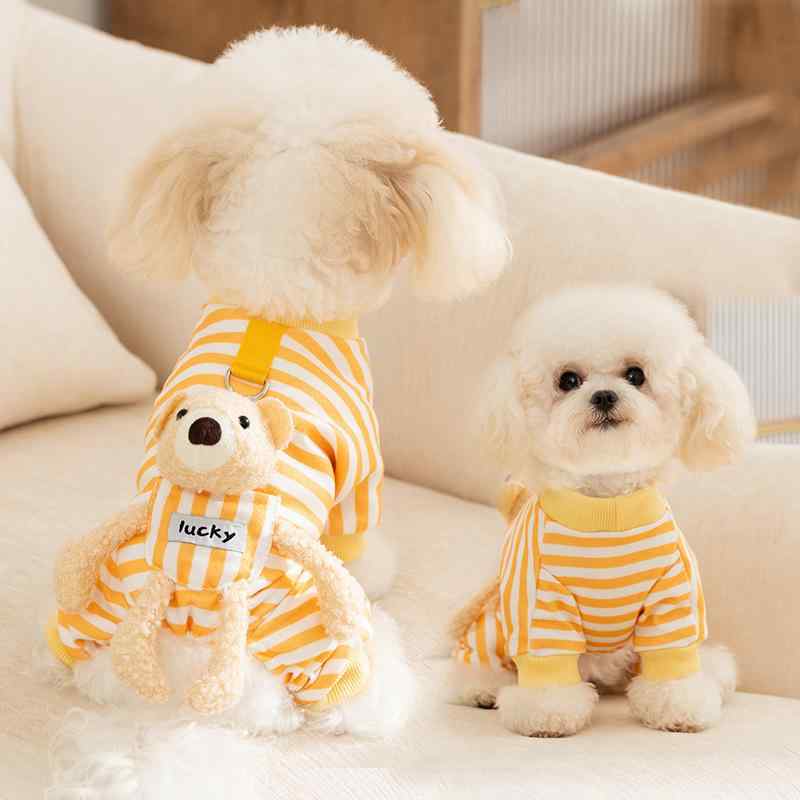 ペット服 犬 秋冬 ポケット 立体 小熊 四脚 カバーオール ホームウェア 中小型犬 超小型犬 ビションフリーゼ テディ