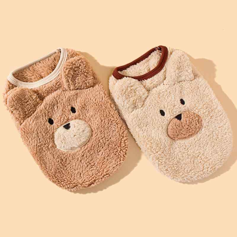ペット 服 犬 猫用 ボア ベスト 小熊 S M L XL XXLサイズ かわいい 暖かい 防寒 ポリエステル 小型犬 中型犬