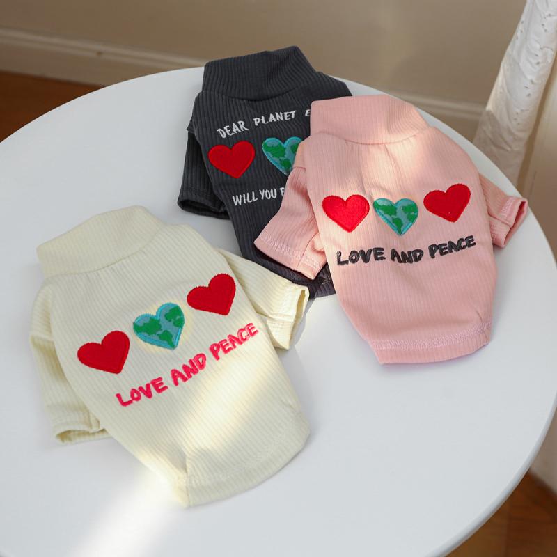 ペット服 犬猫用 愛心柄 Tシャツ ポリエステル かわいい カットソー 伸縮性 通年
