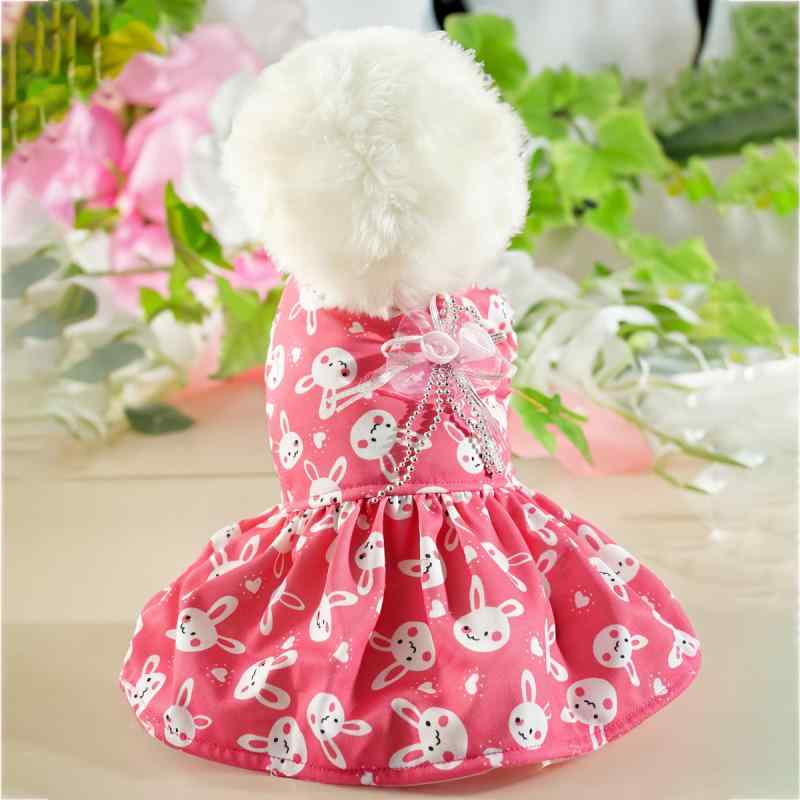 ペット服 春夏 ピンク ウサギ ワンピース かわいい 犬 猫 ドレス 結婚式 お姫様 ポリエステル