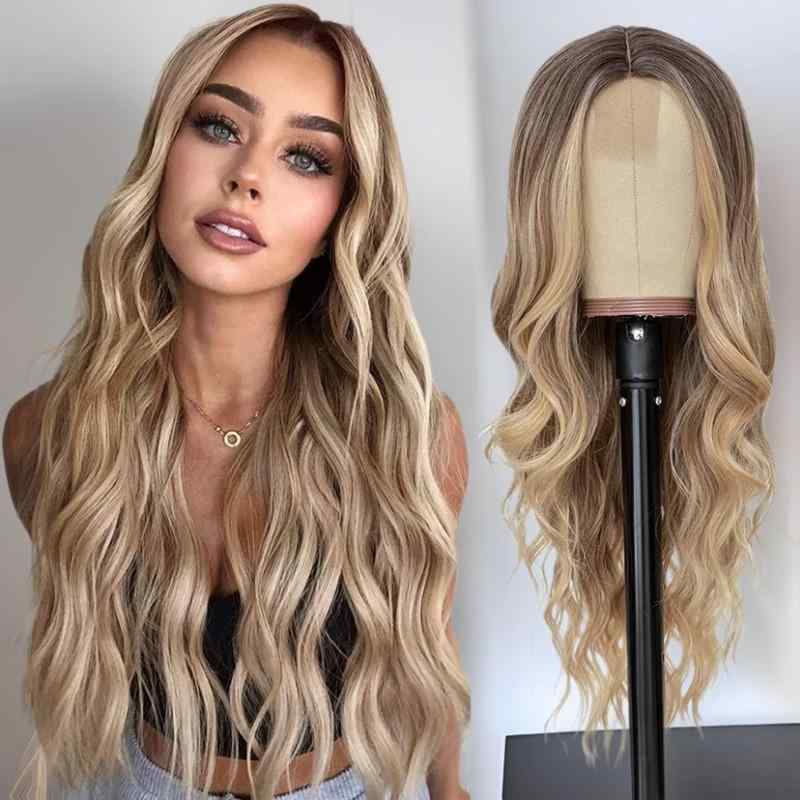 Full Wigs （Male） - ウィッグ レディース グラデーション イエロー グレー ロング カール ウェーブ 高温耐熱 アッシュ コスプレ ハロウィン