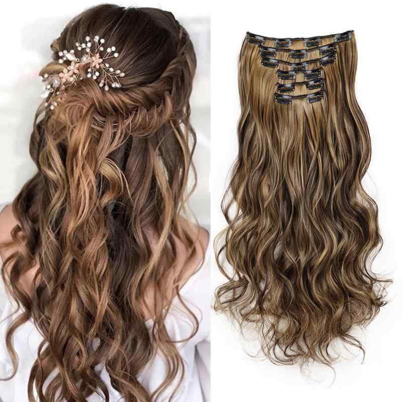 Full Wigs （Male） - ヘアピース レディース 巻き髪 6点セット 高温耐熱ファイバー エクステ ワンタッチ 取り付け簡単 イメチェン おしゃれ かわいい 自然 普段使い パーティー イベント コスプレ