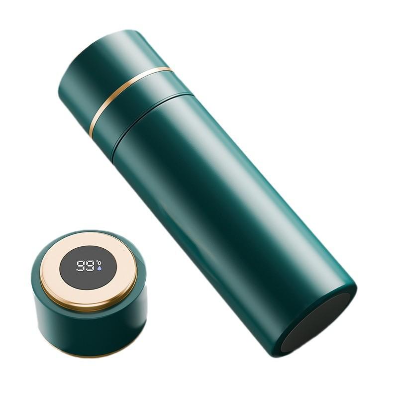 保温マグ 車載 ステンレス 水筒 茶こし付き スマート温度表示 ワンタッチオープン 500ml ポータブル テ..