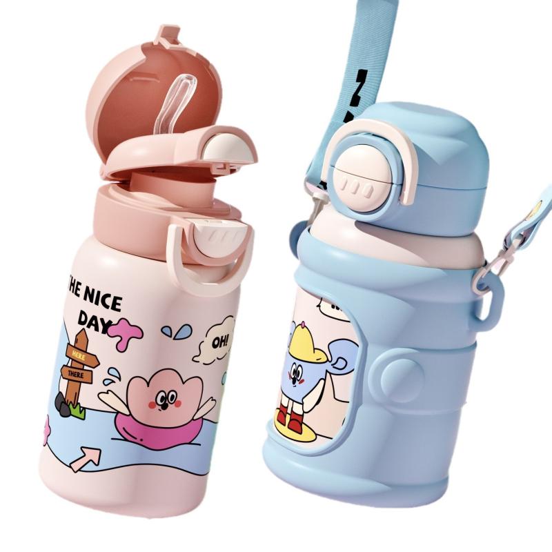 水筒 キッズ 子供用 保温 保冷 ストロー付き ステンレス 直飲み 550ml かわいい 携帯 おしゃれ 学生 通学 遠足