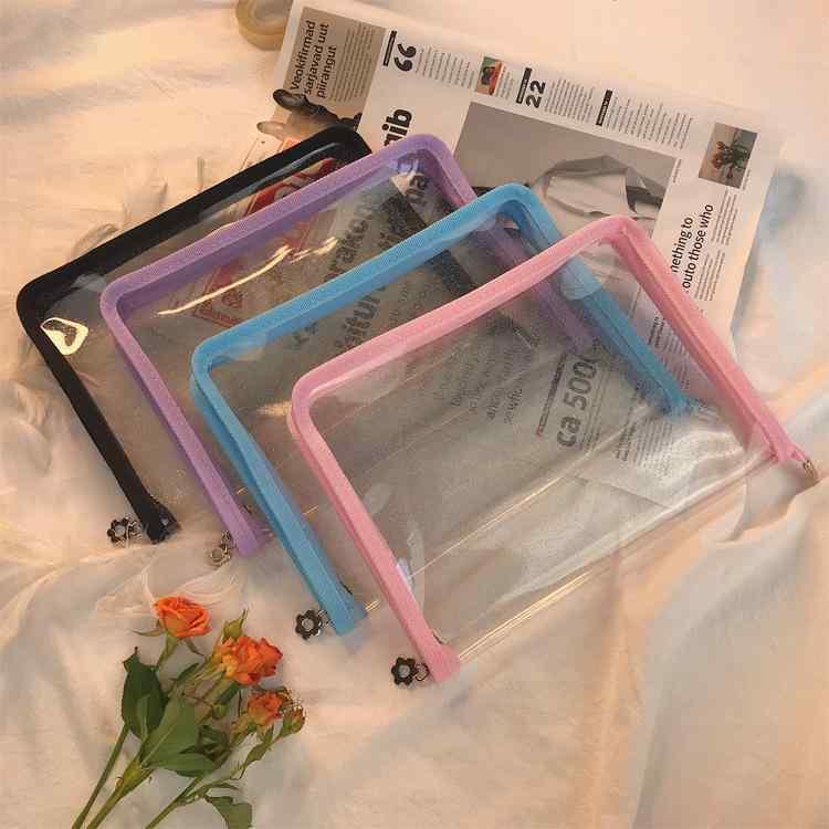 ファイルバッグ A5サイズ 透明 学生用 文具 ジッパー式 ラメ入り PVC製 資料収納袋 事務用品 整理