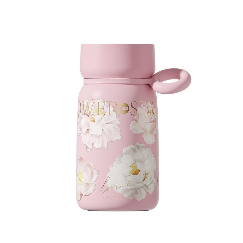 水筒 レディース ミニ ステンレス おしゃれ 350ml 保温 保冷 コーヒー カップ かわいい 軽量 直飲み 携帯 マグボトル 通勤 通学 スポーツ アウトドア 花柄 ピンク系 白 黒