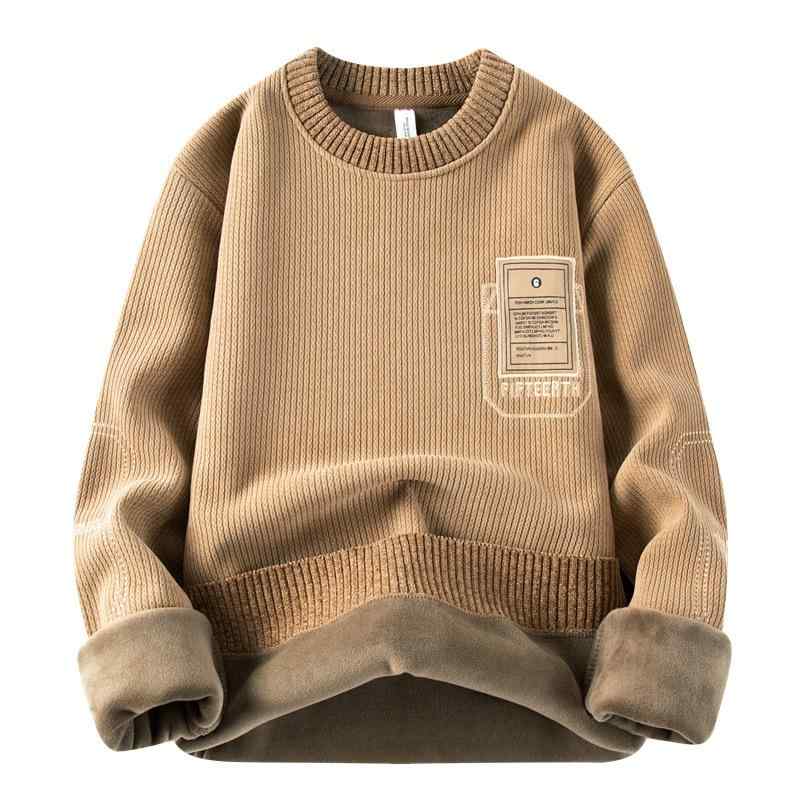 ニット メンズ ニットセーター 裏起毛 男性用 シェニール 暖かい プルオーバー リブ袖口 防寒 秋冬 ポリエステル ブラック系(4.0)