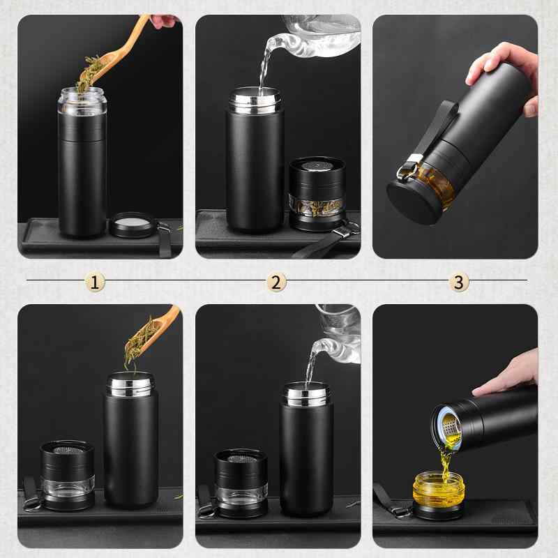 水筒 メンズ 男性用 ティーボトル 茶こし付き 450ml 真空断熱 316ステンレス鋼 保温 保冷 厚手 家庭用 ..