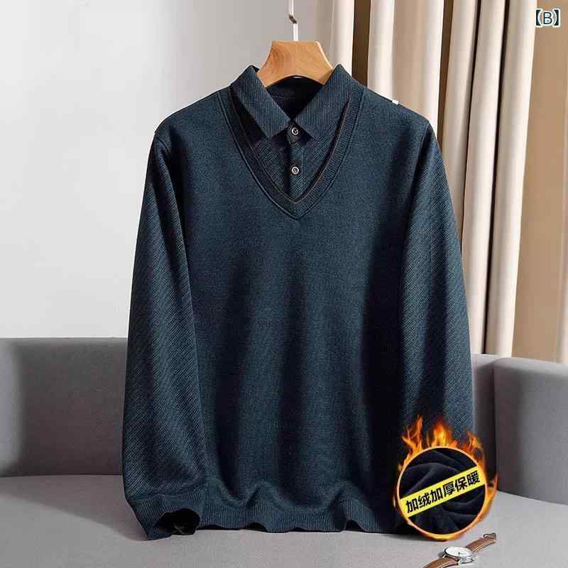 ニット メンズ 男性用 中綿入り セーター 裏起毛 カットソー シニア 紳士服 あったか トップス ウォームビズ 普段使い カジュアル shadowtail-10765270 シャドーテール サンプル画像2