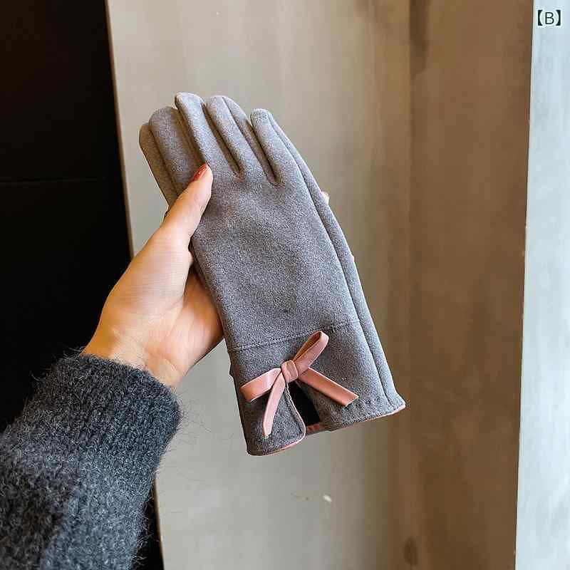 手袋 レディース かわいい 蝶結び グローブ 裏起毛 厚手 秋冬 寒さ対策 タッチパネル対応 スマートフォン対応 自転車 バイク カーキ グレー ピンク ブラック ワインレッド shadowtail-10758458 シャドーテール サンプル画像3