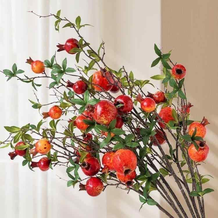 造花 インテリア 石榴(ザクロ) 7頭 枝 飾り 結婚式 ウェディング 写真撮影 小道具 ホームデコレーション