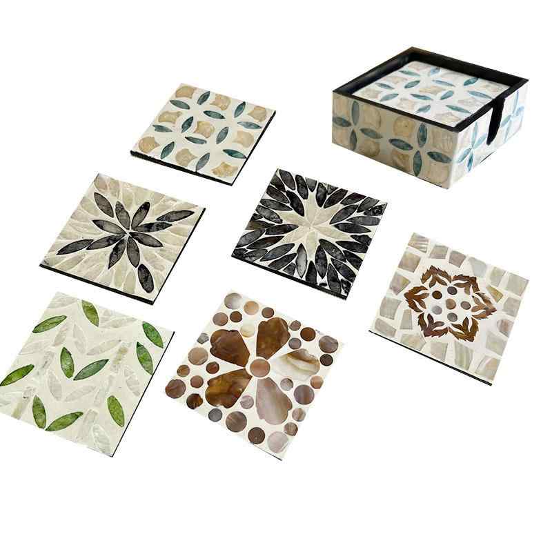 コースター 彩り貝殻 木製装飾 断熱