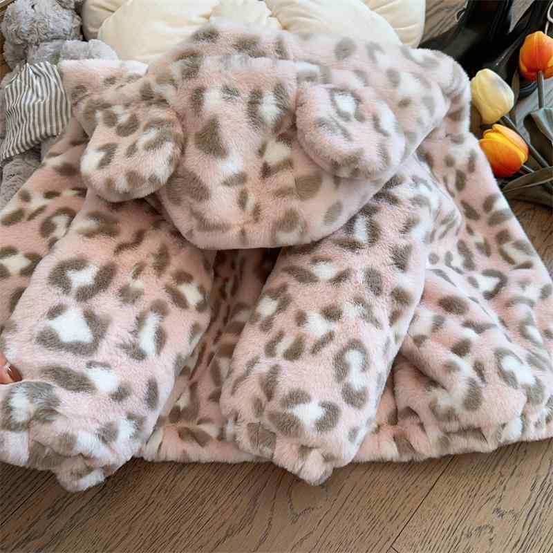 子供服 女の子 アウター ヒョウ柄 ボア ジャケット 中綿 コート ジャンパー ガールズ ベビー キッズ 防寒 秋冬 かわいい 裏起毛 厚手 長袖 襟付き フード付き ピンク系 80 90 100 110 120 130