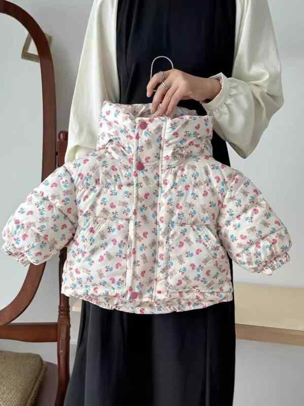 子供服 女の子 花柄 中綿入りジャケット フード付き アウター 冬服 防寒 暖かい か...