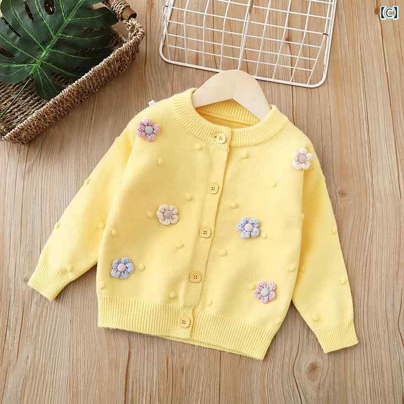 ニット カーディガン キッズ 女の子 子供服 アウター 手編み風 花柄 かわいい 普段...