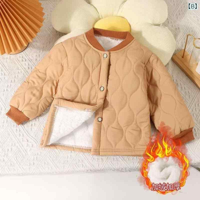 シャドーテールの子供服 中綿入りジャケット 秋冬 加厚 Vネック カーディガン 男女兼用 ベビー キッズ 裏起毛 80 90 100 110 120 130 140 あったか 普段着｜アングル2