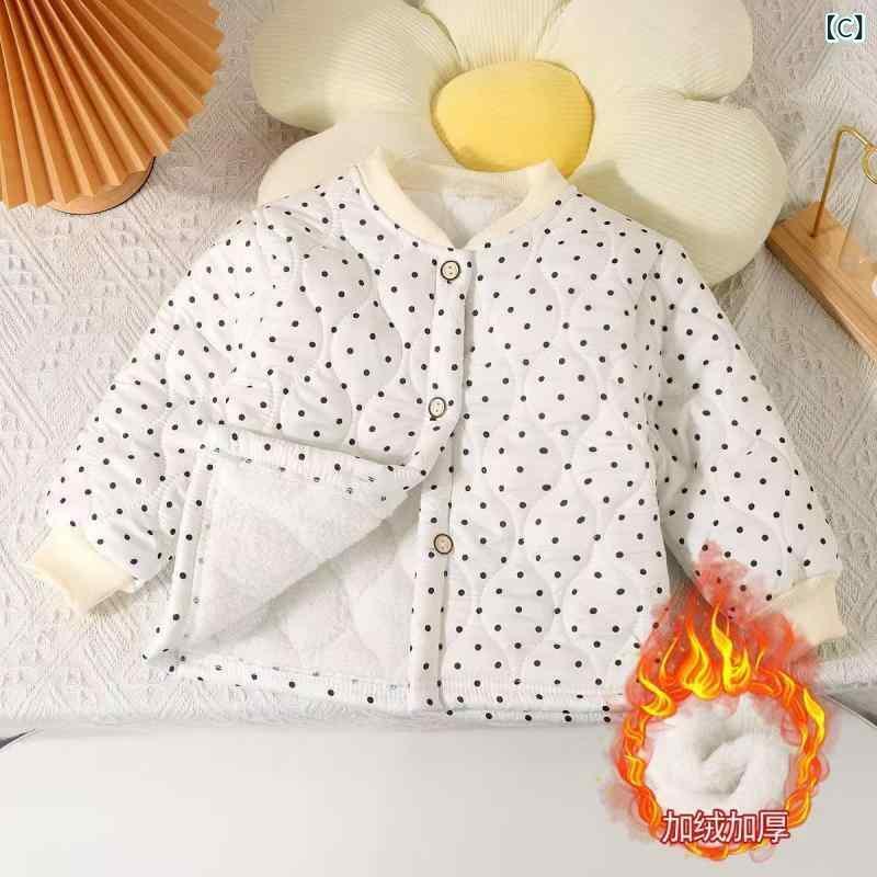 シャドーテールの子供服 中綿入りジャケット 秋冬 加厚 Vネック カーディガン 男女兼用 ベビー キッズ 裏起毛 80 90 100 110 120 130 140 あったか 普段着｜アングル3