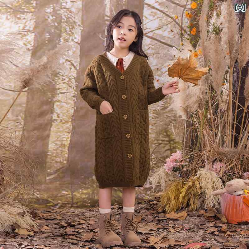 ニット カーディガン キッズ 女の子 秋冬 厚手 Vネック ニット トップス アウター 子供服 ジュニア おしゃれ かわいい 長袖 無地 普段着 防寒