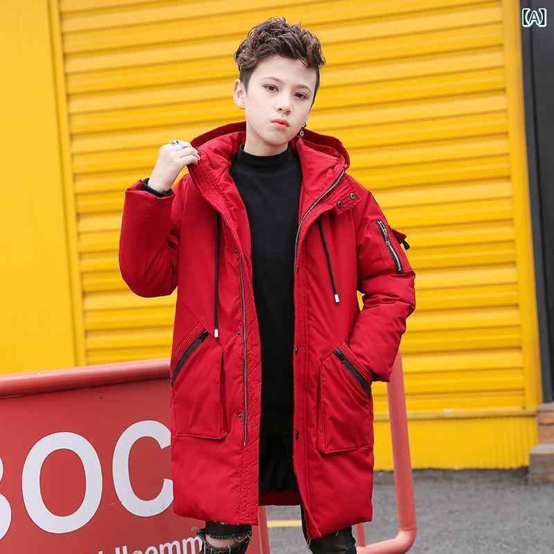 子供服 男の子 中綿入りジャケット 中綿コート フード付き 厚手 ロング丈 アウター...