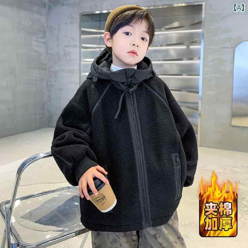 子供服 アウター 男の子 薄中綿入りジャンパー キッズ ボーイズ 厚手 ジャケット 防寒着 秋冬 120cm 130cm 140cm 150cm 160cm 170cm ブラック ポリエステル