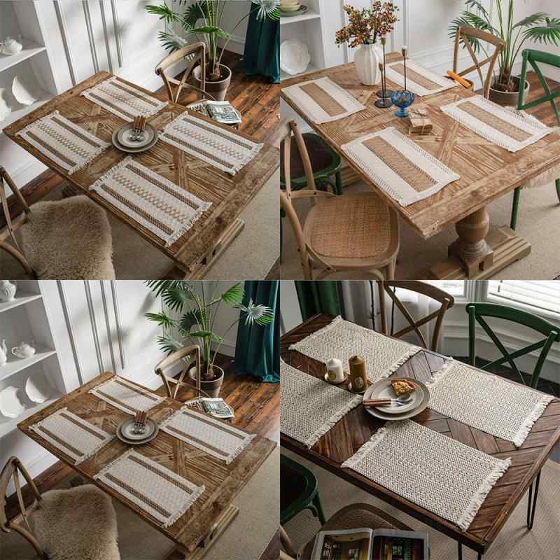 テーブルマット ランチョンマット 黄麻（ジュート）混紡 フリンジ付き 田園風 断熱 プレースマット 30x..