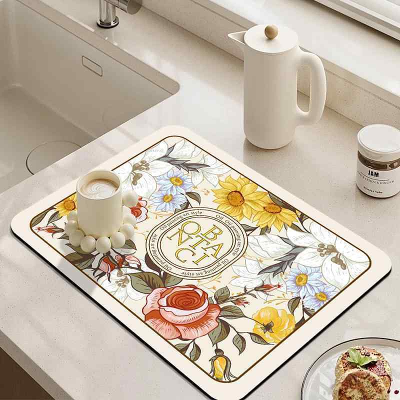 キッチンマット シリコン製 ドライングマット 食器 水切りマット グラス置き 珪藻土 ソフト 吸水 速乾 テーブルマット バーカウンターマット