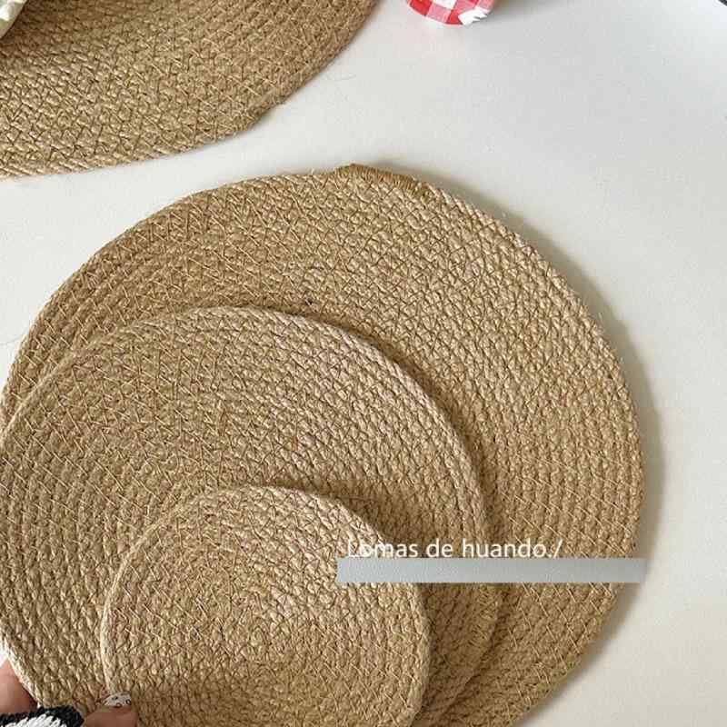 テーブル用品 ランチョンマット コースター 鍋敷き プレースマット 麻 円形 断熱 吸水 速乾 日式 和風 シンプル ナチュラル