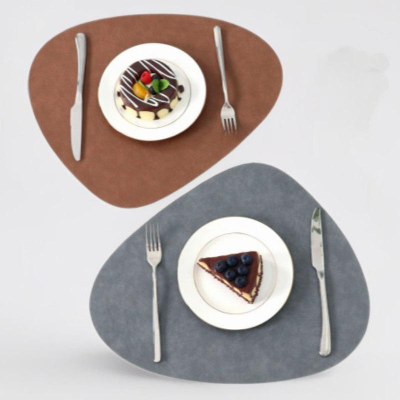 ランチョンマット レザー 牛革風 ウォータードロップ型 防水 防油 テーブルマット ディナーマット 深棕色 浅咖色 コーヒー色 泥灰色 云灰色 深藍色 浅灰色 墨緑色 抹茶緑 不規則形 日式