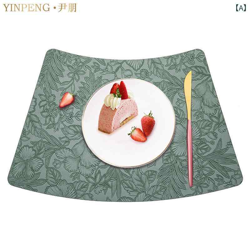 ランチョンマット レザー 新中式 高級感 防水 防油 扇形 ホーム ホテル 撥水 汚れ防止 食卓 一等品 グリーン
